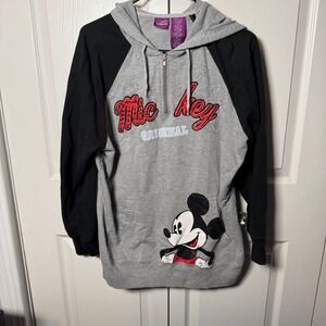 Disney Mickey Mouse Original Quarter Zip Gray Fleece Hoodie Women Plus Size 2X